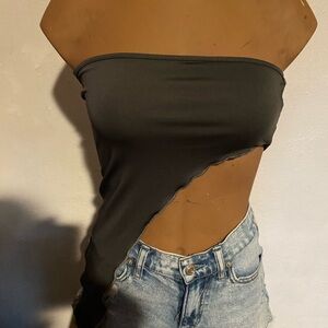 Asymmetrical Black Tube Top